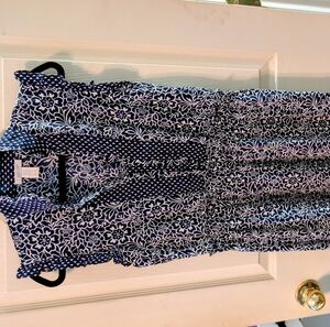 London Times Navy and White Maxi Patterned Dress